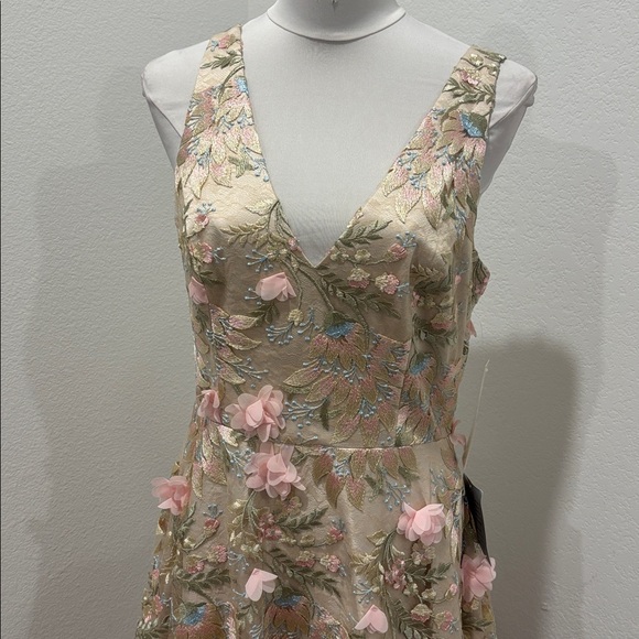 Eliza J Floral Appliqué V-Neck Fit and flare Cream Dress - Picture 8 of 10